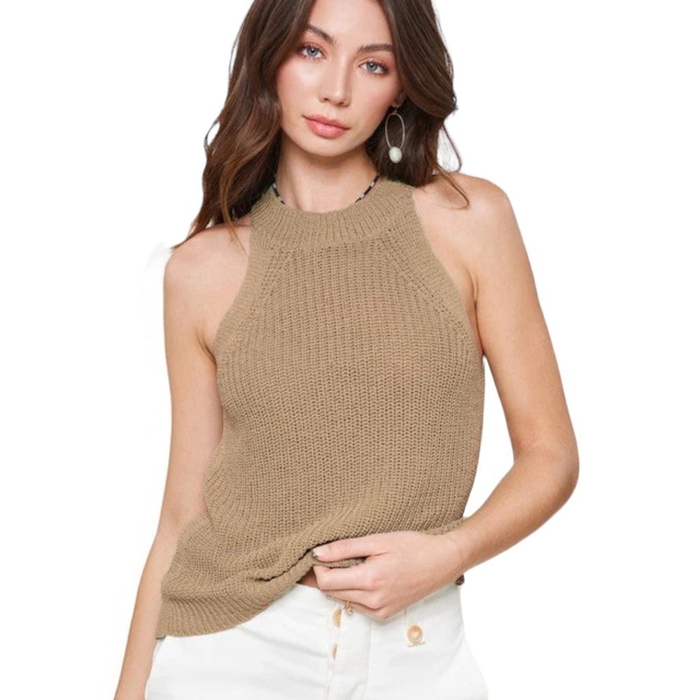Sweater Halter Ribbed‎ Knit Sleeveless Sweater